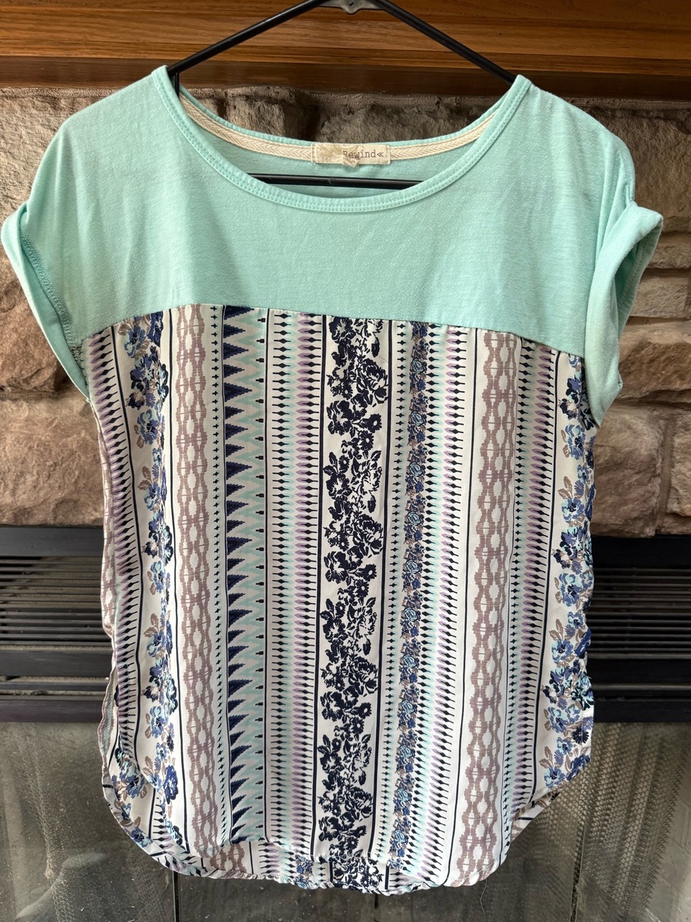 Rewind Mint & blue Pattern Short Sleeve Tee